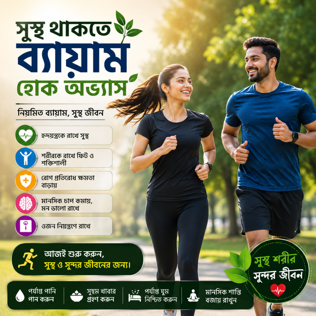 নিয়মিত ব্যায়াম করে সুস্থ জীবনযাপনের দৃশ্য